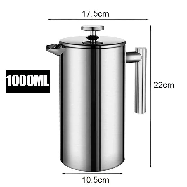 1000ml French Press Coffee Pot Double-Wall Insulated Stainless Steel Espresso Coffee Maker Tea Pot with Filter Coffeeware