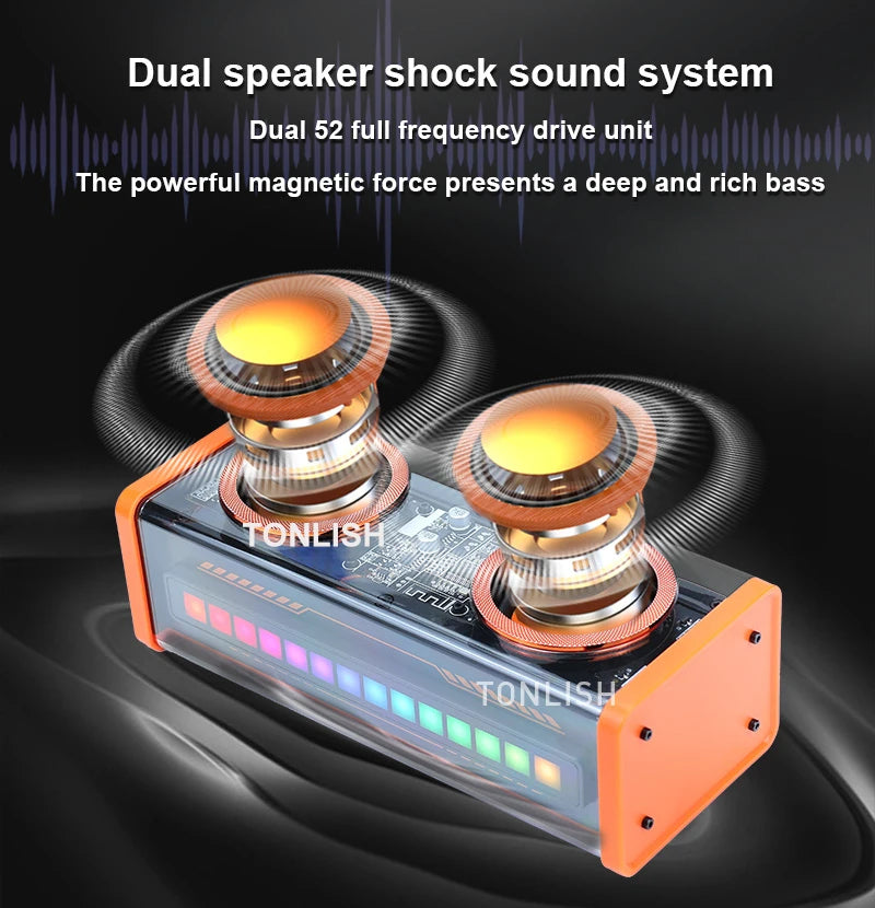 TONLISH K07 Transparent Mecha Wireless Bluetooth Dual Speaker Acousto-optic Rhythm Bass TWS Stereo Speakers