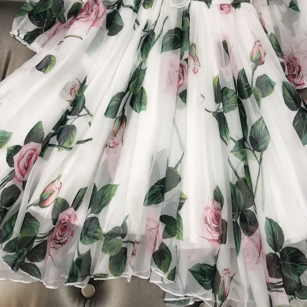 2022 spring New children's Flower dress female baby simulation silk flower princess dress big girls dress with tag 2-13Y