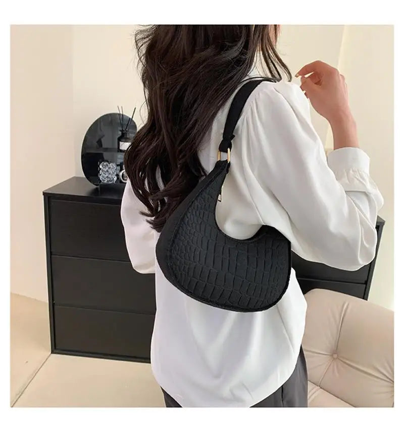 ISKYBOB Casual Shoulder Handbag Bag Women Felt Stone Pattern Underarm Bag 2023 Fashion Temperament Korean Version Winter Purse