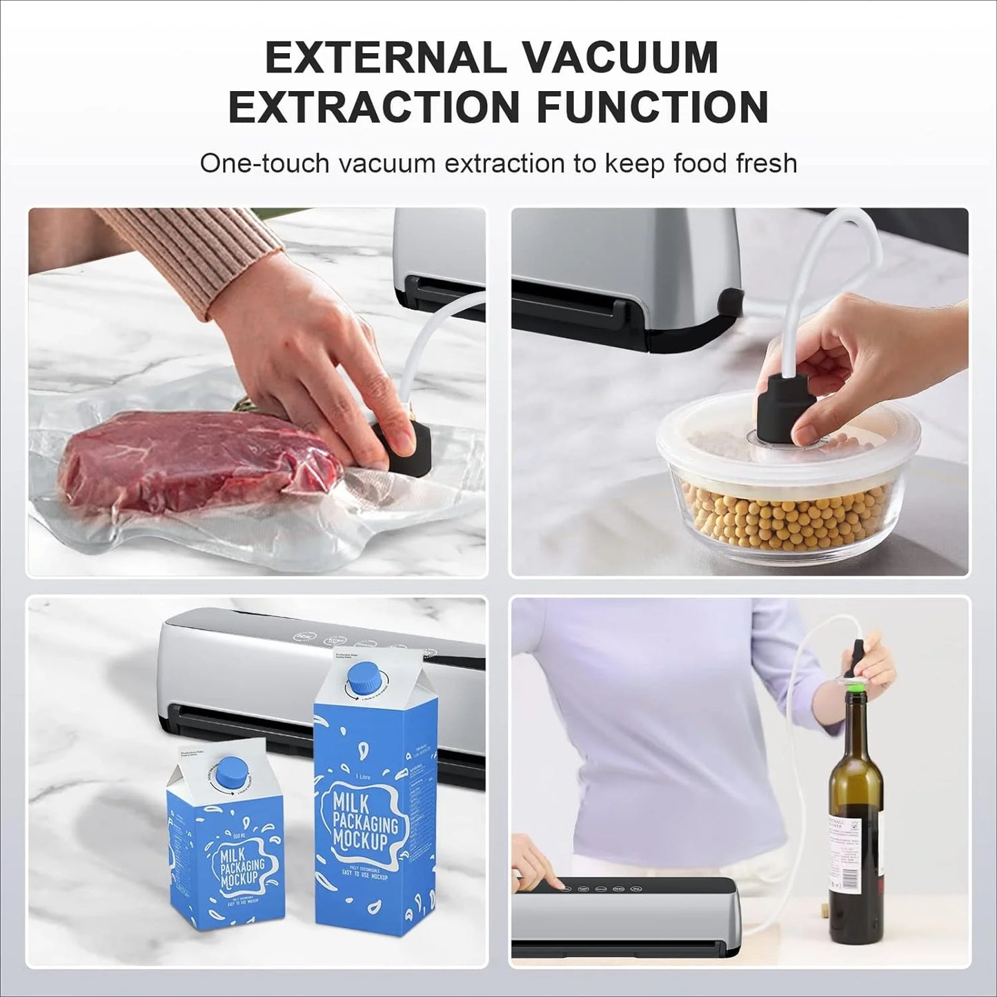 Fully Automatic Vacuum Food Sealer Machine 5mm Sealing Line Hands-Free Operation Vacuum Sealing Dry & Wet Foods LED Touch Panel