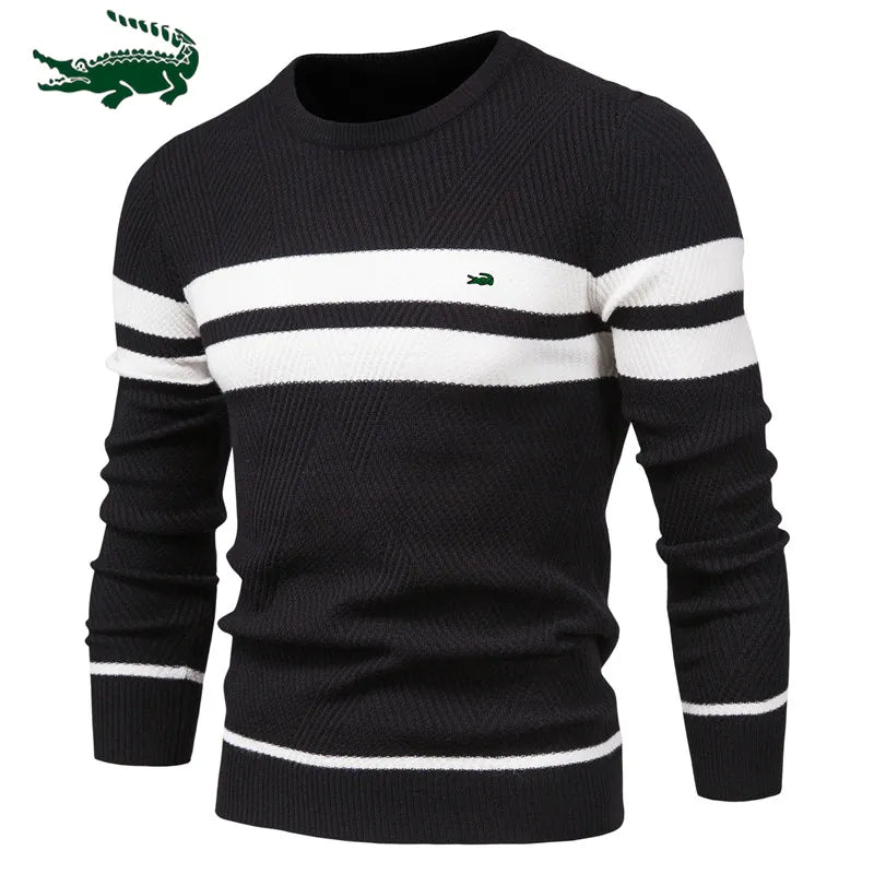 2023 High Quality New Mens Boys Winter Stripe Sweater Thick Warm Pullovers Men's O-neck Basic Casual Slim Comfortable Sweaters