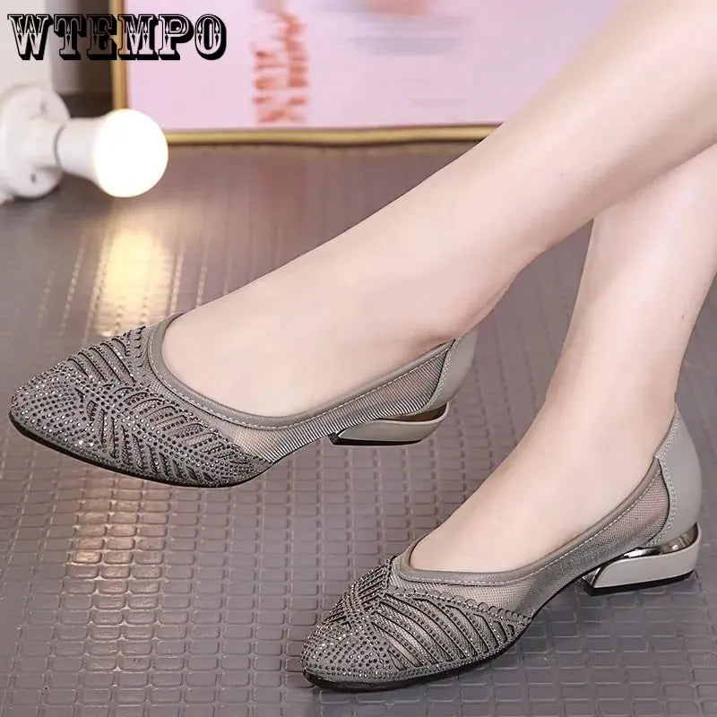 WTEMPO Women's Low Heel Pumps Closed Pointed Toe Bridal Wedding Party Lace Vintage Shoes Spring Loafers Wholesale Dropshipping