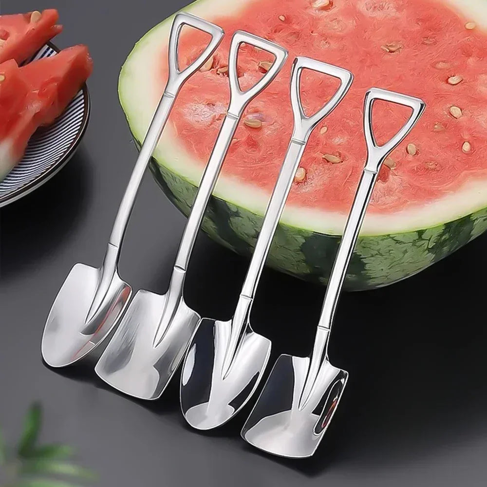 4/1Pcs Stainless Steel Spoon Creative Shovel Spoon For Coffee Tea Ice Cream Dessert Watermelon Scoop Kitchen Tableware Cutlery