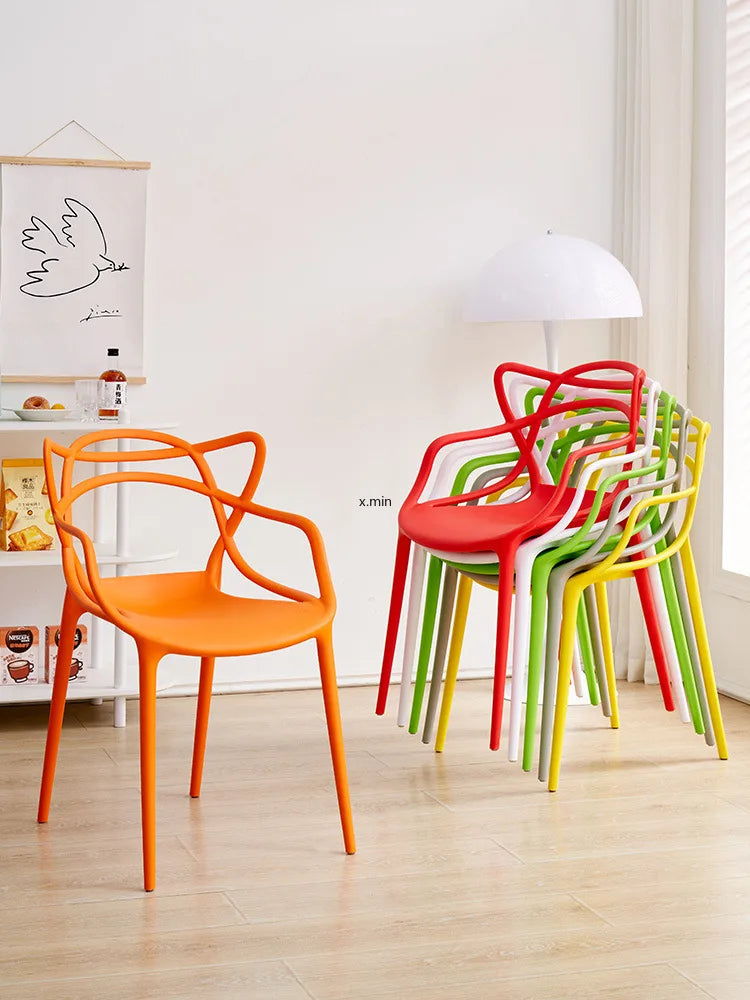 Cat Ear Plastic Chair Stacked Vine Chair Simplified Hollow Backrest Armrest Waiting for Line Up Dining Chair Furniture