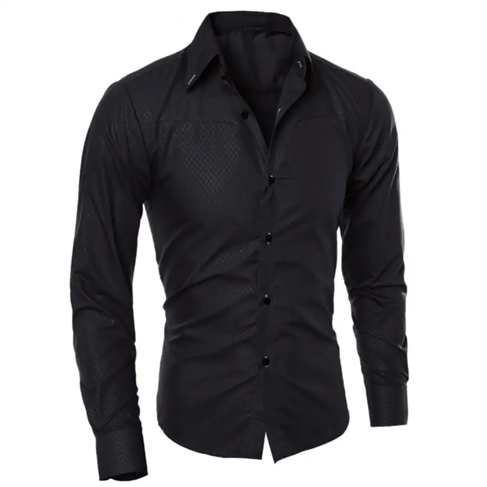 Men's Luxury Casual Social Formal Shirt Lapel Long Sleeve Slim Solid Color Male Business Dress Polo Shirts Blouse Shirt Tops