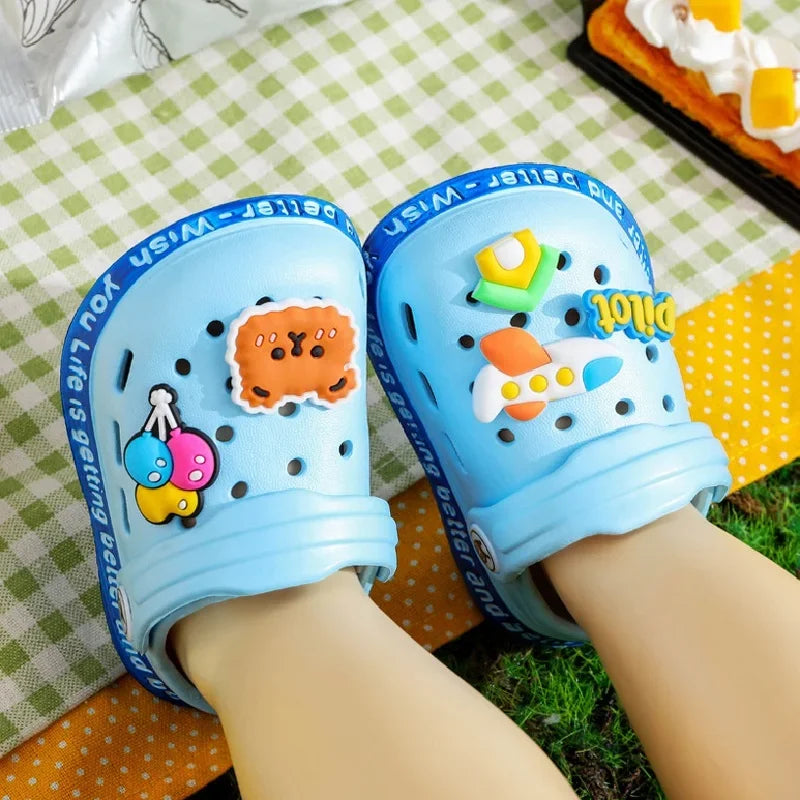 Summer Kids Sandals Hole Children's Shoes Slippers Soft Anti-Skid Cartoon DIY Design Hole Baby Shoes Sandy Beach For Boys Girls