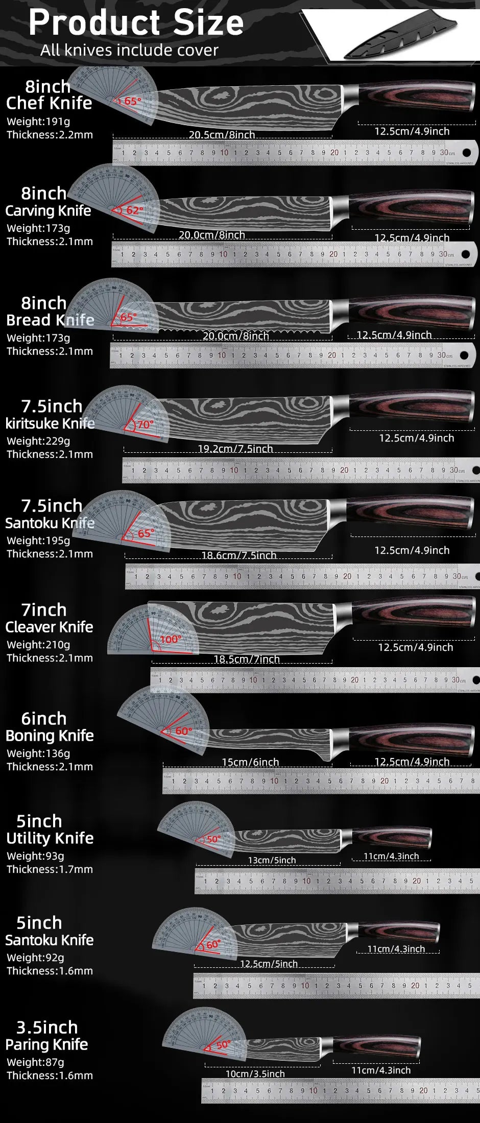 Kitchen Knife Japanese Chef Stainless Steel 1-10PCS Set 7CR17 440C Laser Damascus Drawing Cleaver Slicer Santoku Utility Knives