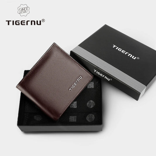 Tigernu New PU Leather Short Wallets Men RFID Business Male Money Purse Brown Black High Quality Card Holder New Wallets For Men