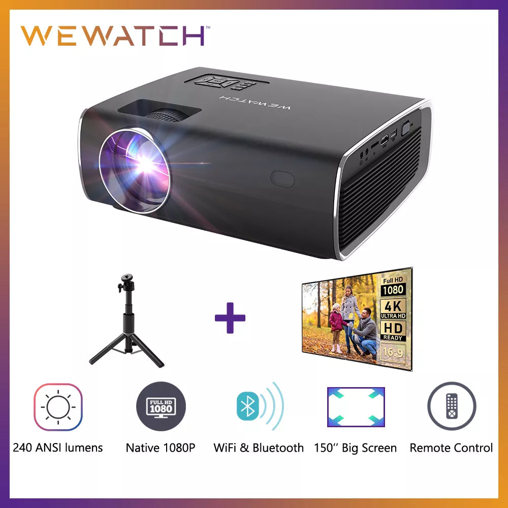 WEWATCH V56 natif 1080P Full HD projecteur de film WiFi Bluetooth haut-parleur intégré vidéoprojecteur Home cinéma avec écran trépied