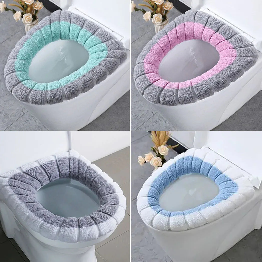 Winter Warm Toilet Seat Cover Mat Bathroom Toilet Pad Cushion O-shaped & U-shaped Thicker Soft Washable Closestool Accessories