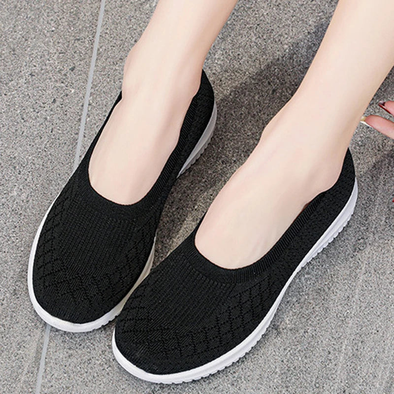 Summer Women Flats Shoes Breathable Casual Women Sneakers Plus Size Sport Shoes Non-Slip Walking Shoes