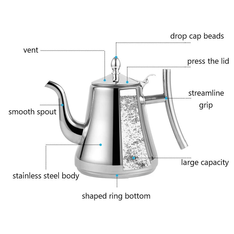 1/2/4PCS Kitchen Thick Stainless Steel Teapot Golden Silver Tea Pot With Infuser Coffee Pot Induction Cooker Tea Kettle Water