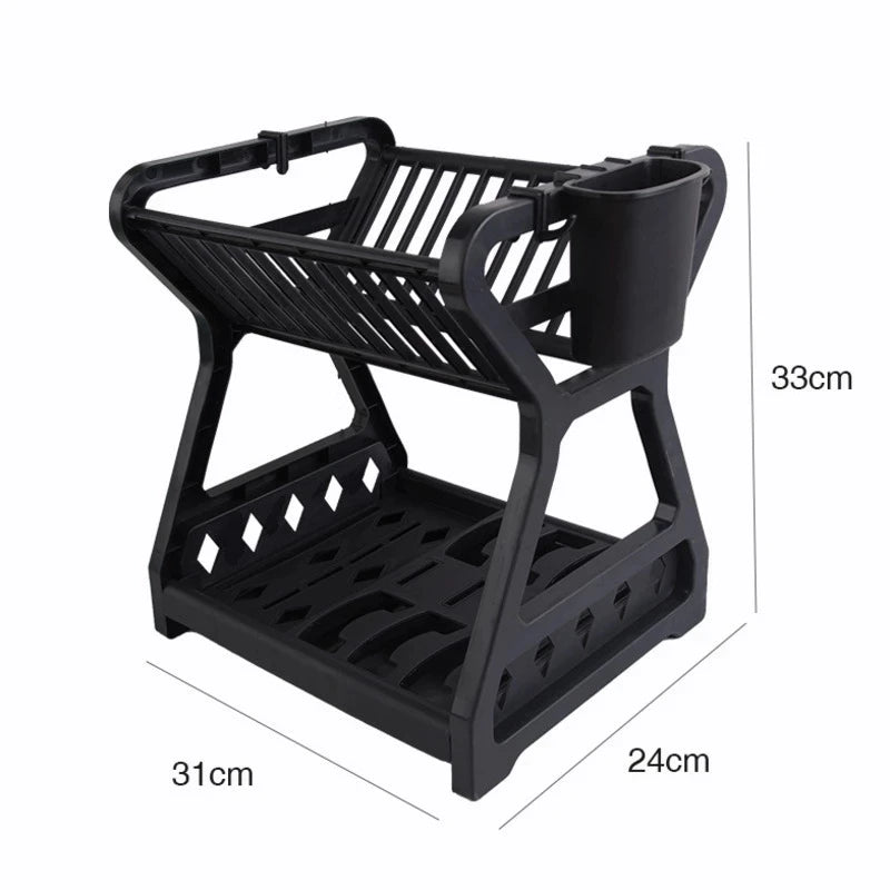 Dish Drainer Dish Drying Rack Kitchen Storage Double Layer Dish Drainer Shelf Knife Fork Container Holder Cutting Board Stand