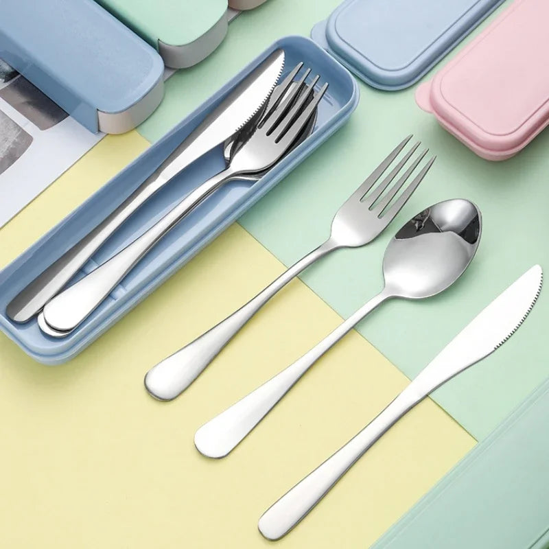 Portable Stainless Steel Cutlery Suit with Storage Box Chopstick Fork Spoon Knife Travel Household Tableware Set Camping Cutlery