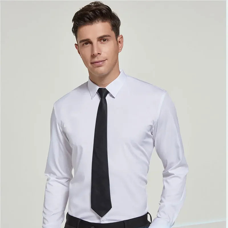 Men's White Shirt Long-sleeved Non-iron Business Professional Work Collared Clothing Casual Suit Button Tops Plus Size S-5XL