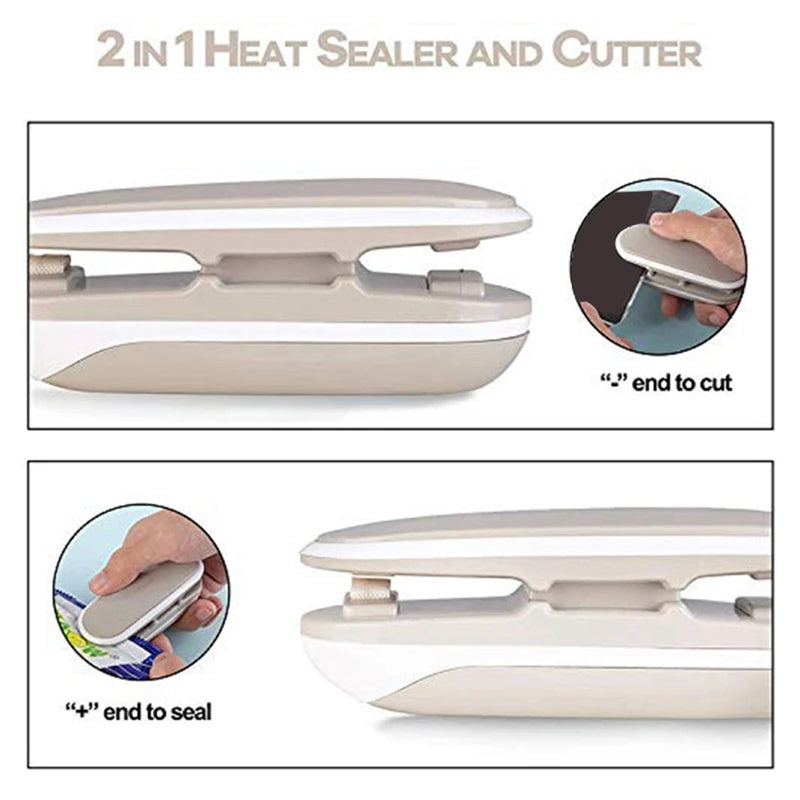 Mini Bag Sealer, 2 In 1 Portable Sealer And Cutter, Bag Sealer Heat Sealer, Vacuum Sealers For Plastic Bags,Food Storage