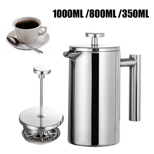 1000ml French Press Coffee Pot Double-Wall Insulated Stainless Steel Espresso Coffee Maker Tea Pot with Filter Coffeeware