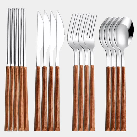 Tableware Set 304 Stainless Steel Korean Cutlery Set Camping Knife Fork Spoon Chopsticks Dinnerware Luxury 12-16Pcs Cutlery Set