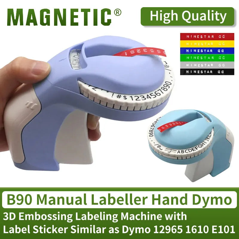 B90 Manual Labeller Hand Printing Typewriter 3D Embossing Labeling Machine with Label Sticker Similar as Dymo 12965 1610 E101