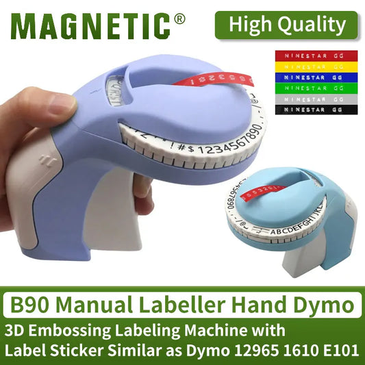 B90 Manual Labeller Hand Printing Typewriter 3D Embossing Labeling Machine with Label Sticker Similar as Dymo 12965 1610 E101