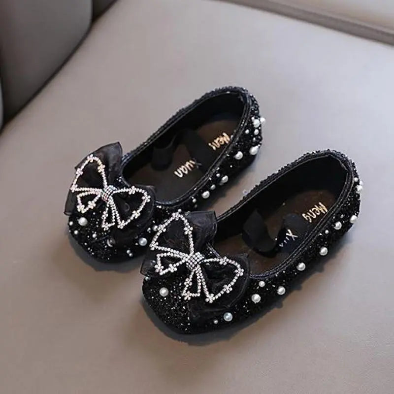 AINYFU Spring Children's Lace Bow Princess Shoes Girls Color Sequins Leather Shoes New Kids Soft-Soled Wedding Shoes H807