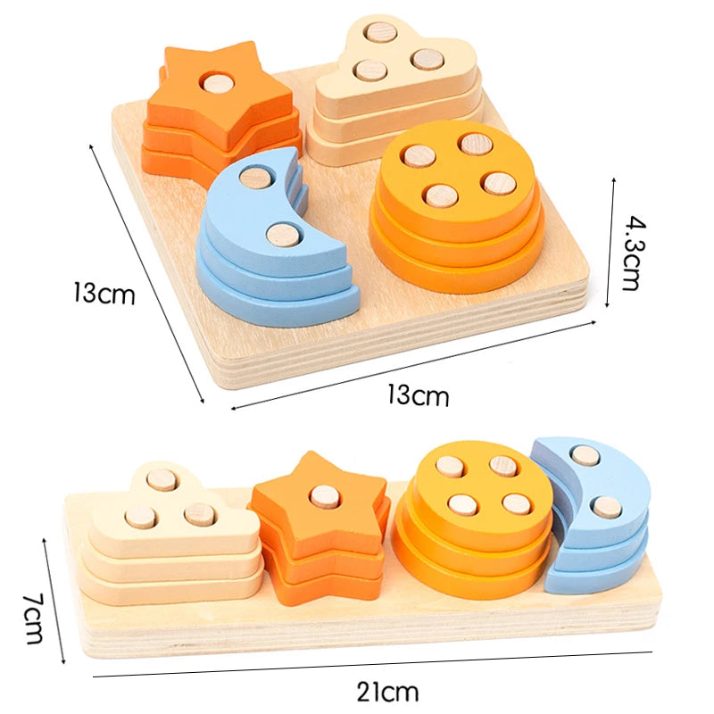 Montessori Kids Wooden Shape Toy Building Blocks Early Learning Educational Toys Color Match Puzzle for Children 1 2 3 Years