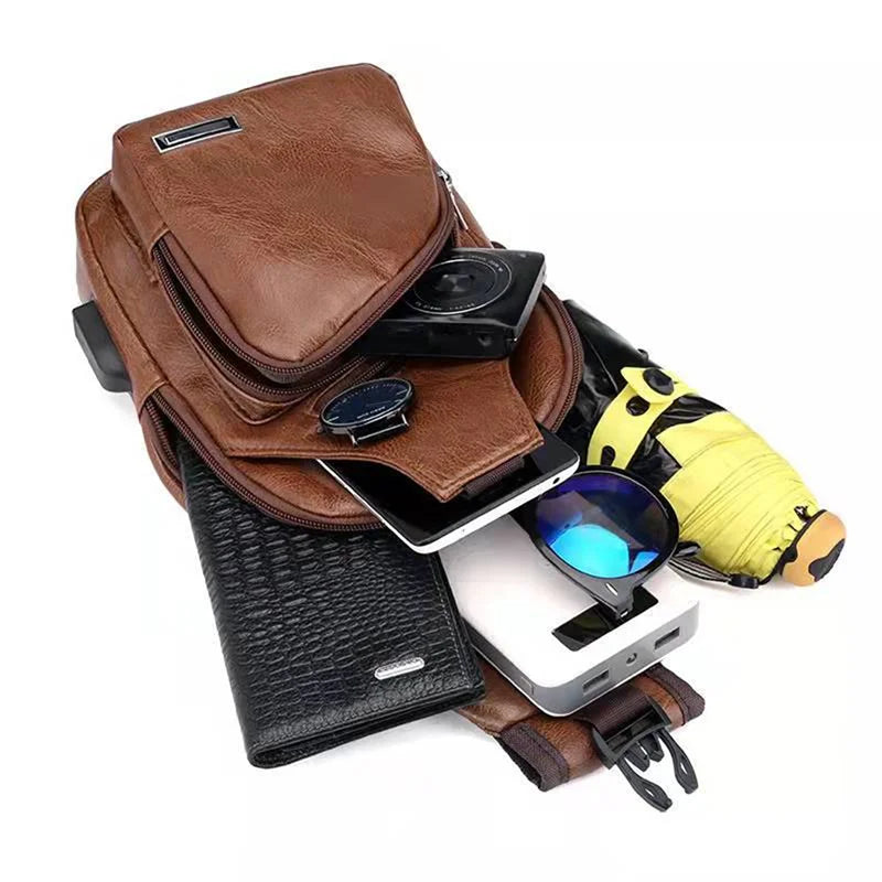 USB Charging Chest Bag With Headset Hole Men Multifunction Single Strap Anti-theft Chest Bag Adjustable Shoulder Strap