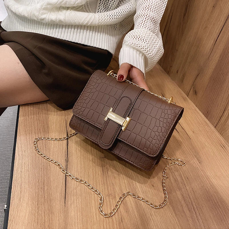 Luxury Stone Pattern Women Single Shoulder Crossbody Bags Fashion PU Leather Chains Handbags Messenger Bag Small Square Bag