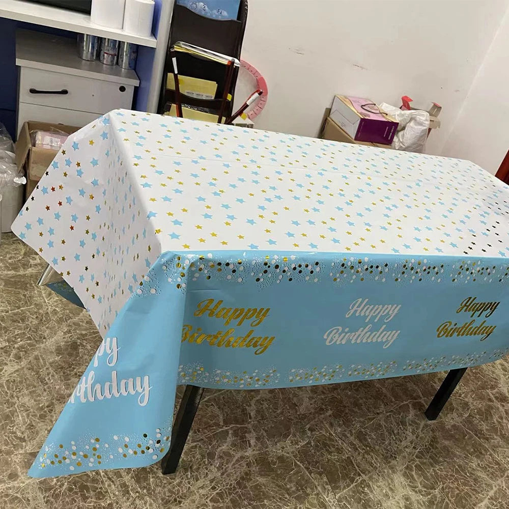 Rectangle Happy Birthday Party Tablecloth Birthday Party Dining Decorations Kids Adult Plastic Table Cover Birthday Supplies