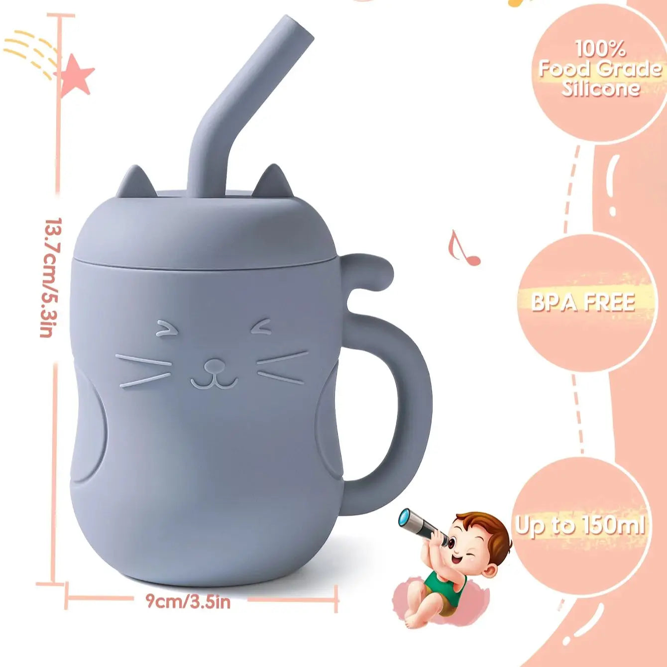 TYRY.HU Baby Silicone Straw Cup BPA Free Portable Storage Snack Container Feeding Cup Kids Leakproof Learning Drink Cup