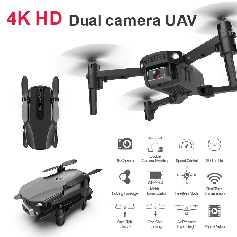 Mini Drone 4K 1080P HD caméra WiFi Fpv pression de l'air maintien d'altitude pliable quadrirotor RC Dron enfant jouet garçons cadeaux