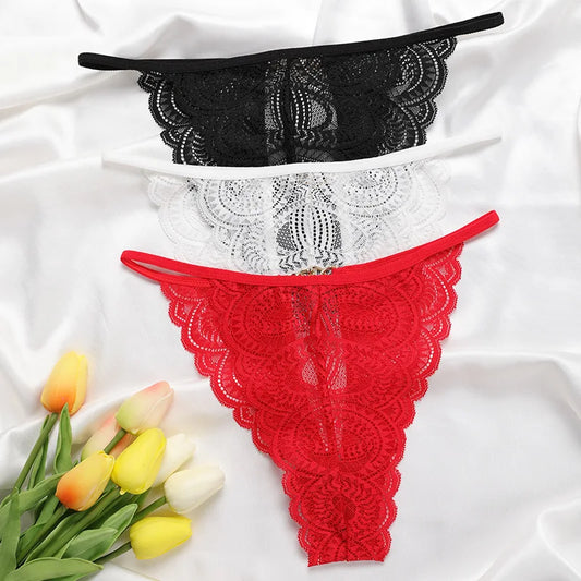 Sexy Lace Panties Women Transparent Middle-Waist Underpant Hollow Out Thong for Female Briefs Seamless G-String Underwear