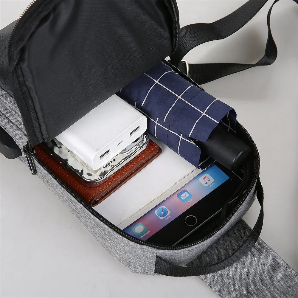 Waterproof Nylon Chest Bag With Usb Port Men'S Crossbody Bags Travel And Anti-Theft Needs Handbag Simple Shoulder Bags Wholesale