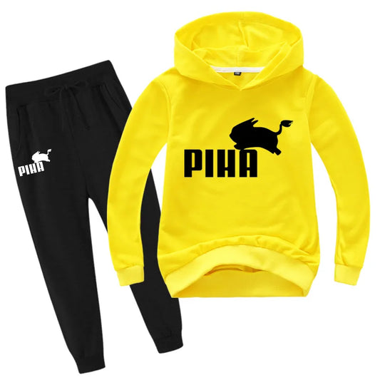 PIHA Rabbit Tracksuit Spring Sport Suit Kids Cartoon Printed Hoodie Pants 2pcs Sets Baby Boys Clothing Sets Toddler Girl Outfits