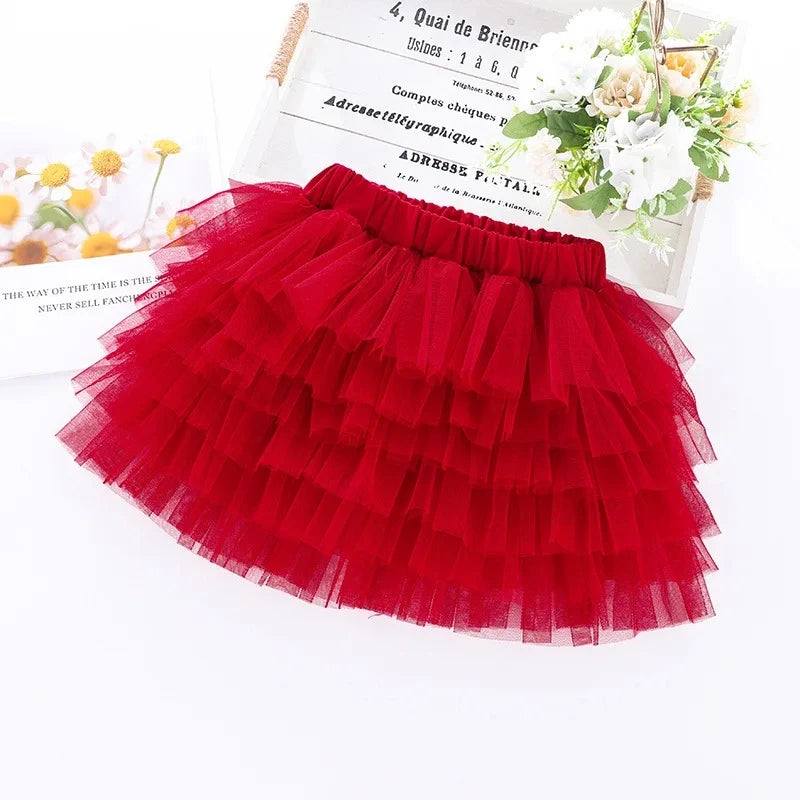 24-Hour Dispatch: 2024 Summer New Girls Six-Layered Gauze Half Skirt Pink Red Black Tutu Cute and Versatile for Everyday Wear