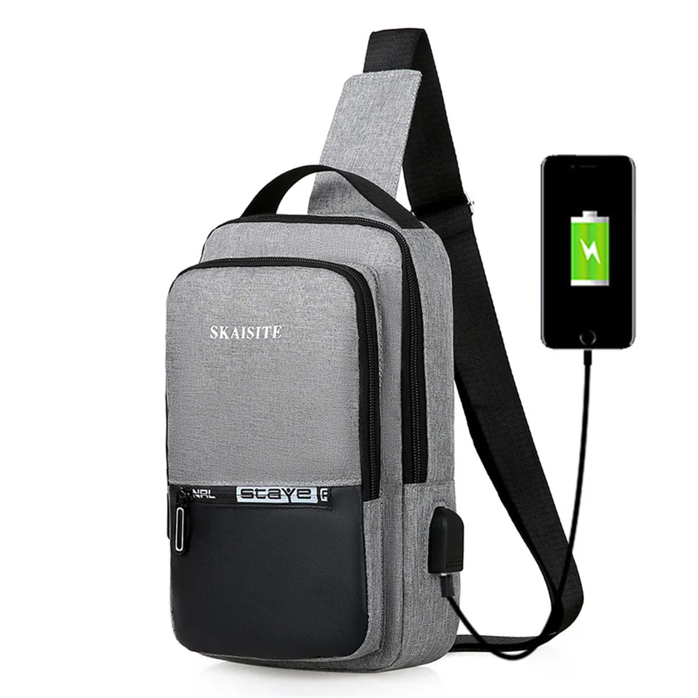 Waterproof Nylon Chest Bag With Usb Port Men'S Crossbody Bags Travel And Anti-Theft Needs Handbag Simple Shoulder Bags Wholesale