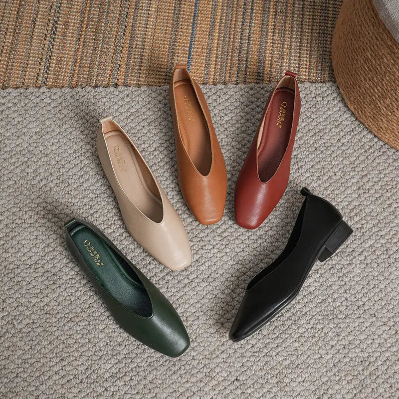 2023 New French Low Heel Square Head Shallow Mouth Single Shoes Women's Soft Sole Flat Shoes shoes for women  zapatos de mujer