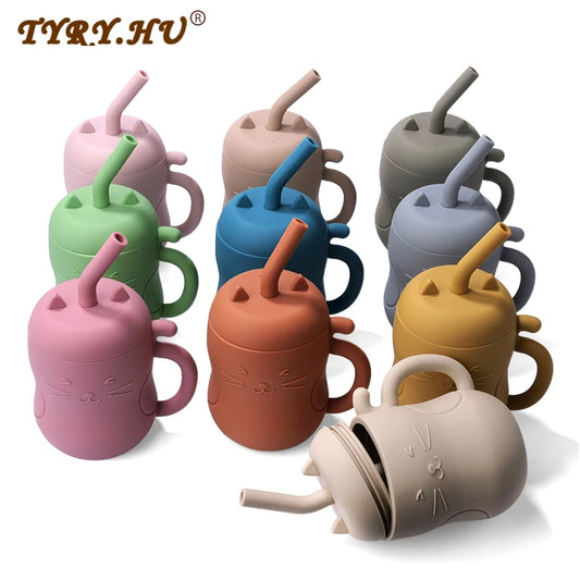 TYRY.HU Baby Silicone Straw Cup BPA Free Portable Storage Snack Container Feeding Cup Kids Leakproof Learning Drink Cup