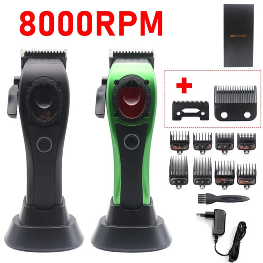 Professional Hair Clipper Electric Men's Trimmer with 8000RPM Seat Charging, Large Capacity Battery DLC Coated Blades New Model