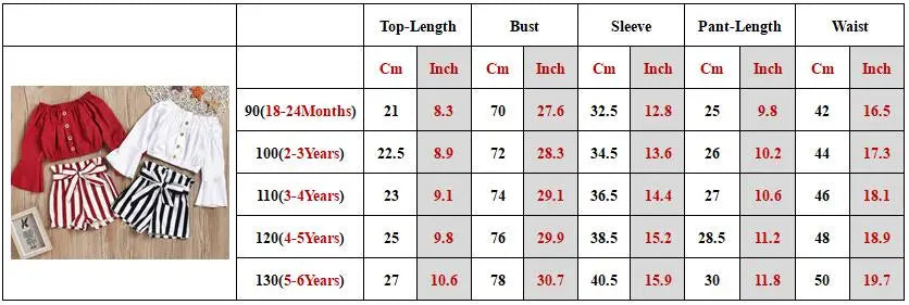 Summer Kids Girls Clothes Set Off Shoulder Elastic Tops Striped Short Pant 2Pcs Suit Baby Toddler Outfit Children Clothing A432