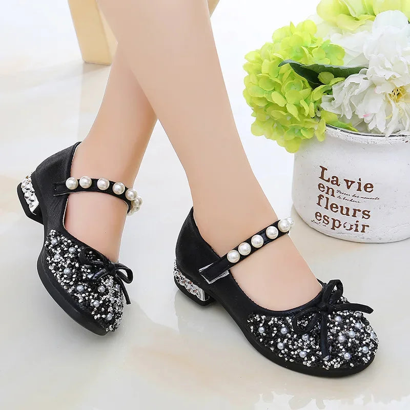 At All Seasons Girls Princess Crystal Shoes Children's Fashion High Heels Baby Soft-soled Children's Shoes  Baby Shoes Girls