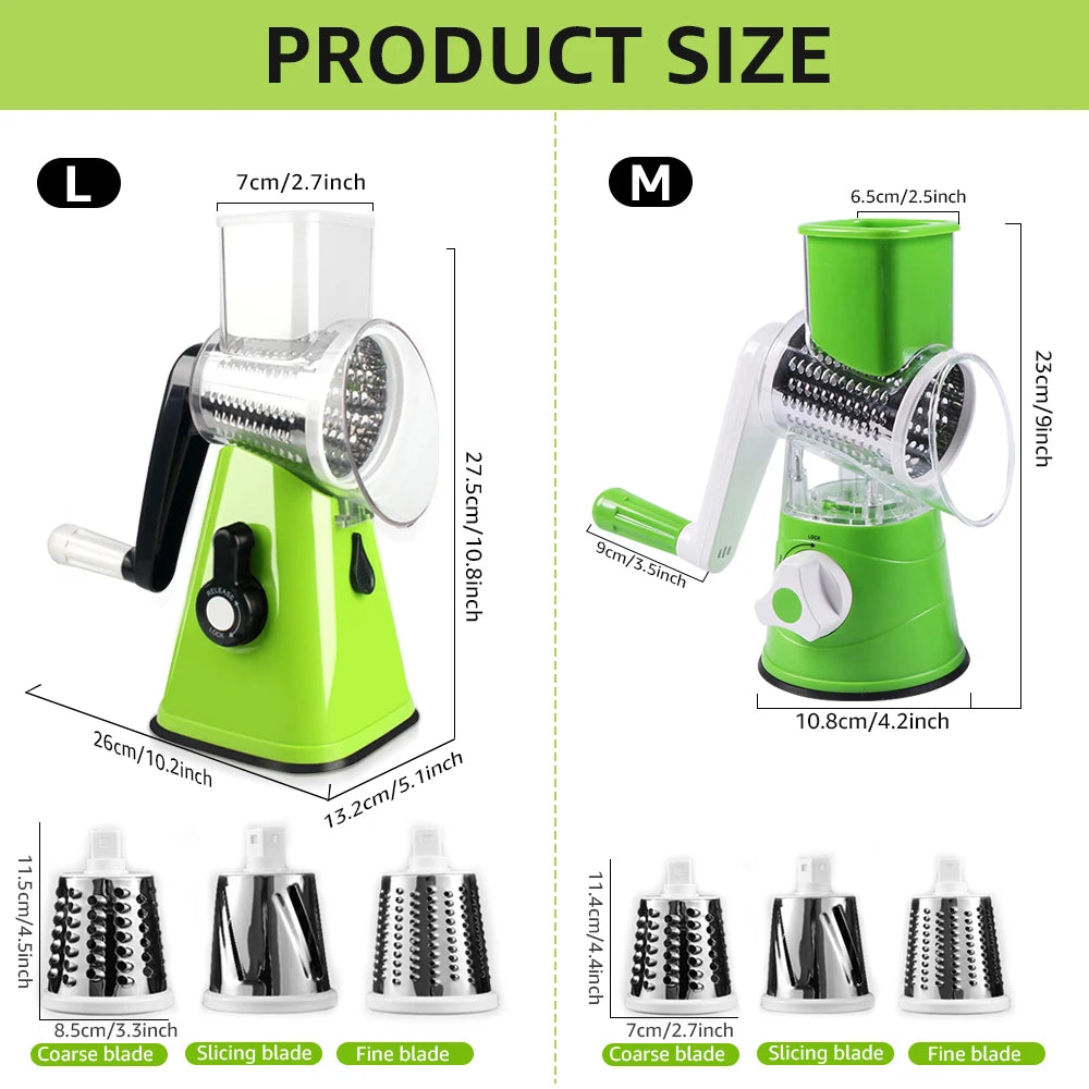 3 In 1 Manual Rotary Cheese Grater Multifunctional Drum Vegetable Cutter Slicer Potato Chopper Mandoline Kitchen Accessories Set