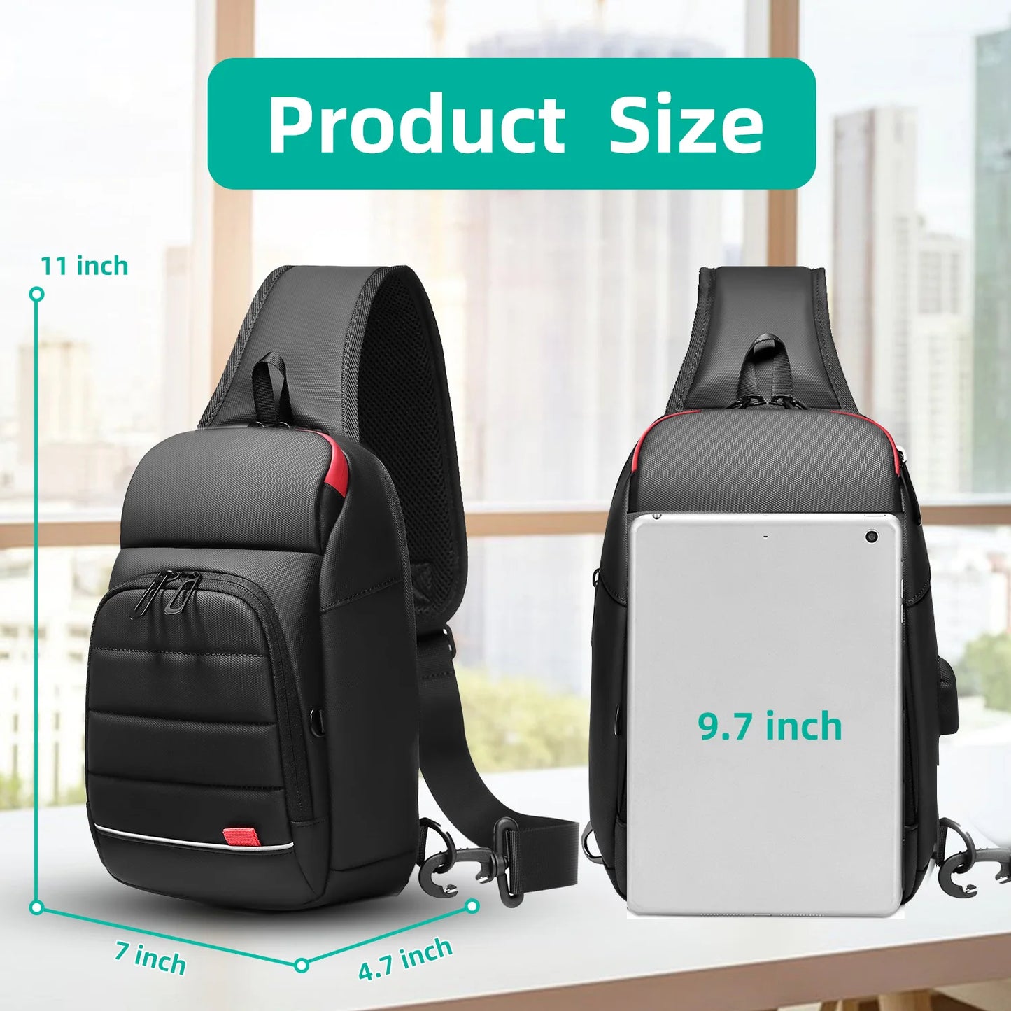 EURCOOL Multifunction Men Chest Bag for 9.7"USB Backpack Charging Messenger Handbags Crossbody Shoulder Sling Male Bags Bolsas