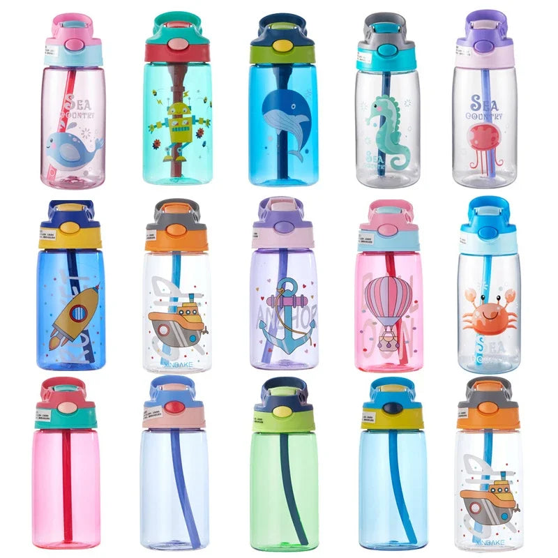 Gobelet d'eau pour enfants de 480ML, tasse d'alimentation créative pour bébé avec pailles, bouteille d'eau étanche, gobelets portables pour l'extérieur