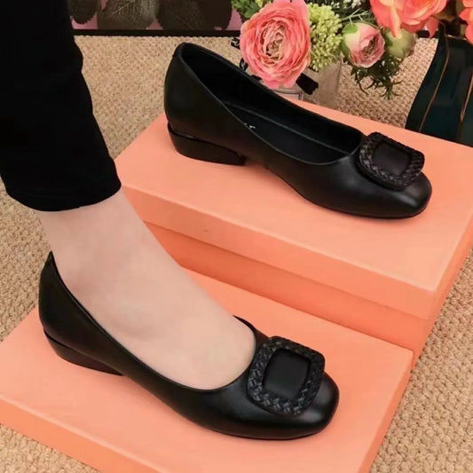 Women Flats Shoes 2022 Casual Solid Color Slip On Lady Square Heel High Quality Comfort Party Wedding Office Shoes Zapatos Mujer