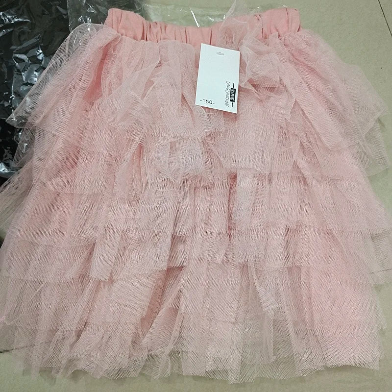 24-Hour Dispatch: 2024 Summer New Girls Six-Layered Gauze Half Skirt Pink Red Black Tutu Cute and Versatile for Everyday Wear