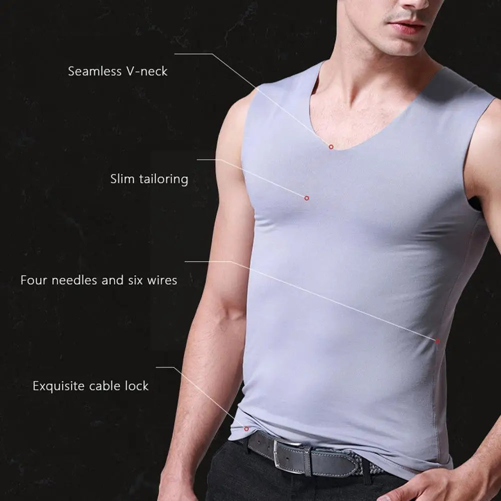 Men's Ice Silk Vest Sleeveless T Shirts Tank Top Undershirts Thin Seamless Wear Outer Casual Sport Undershirts Breathable T E8V1