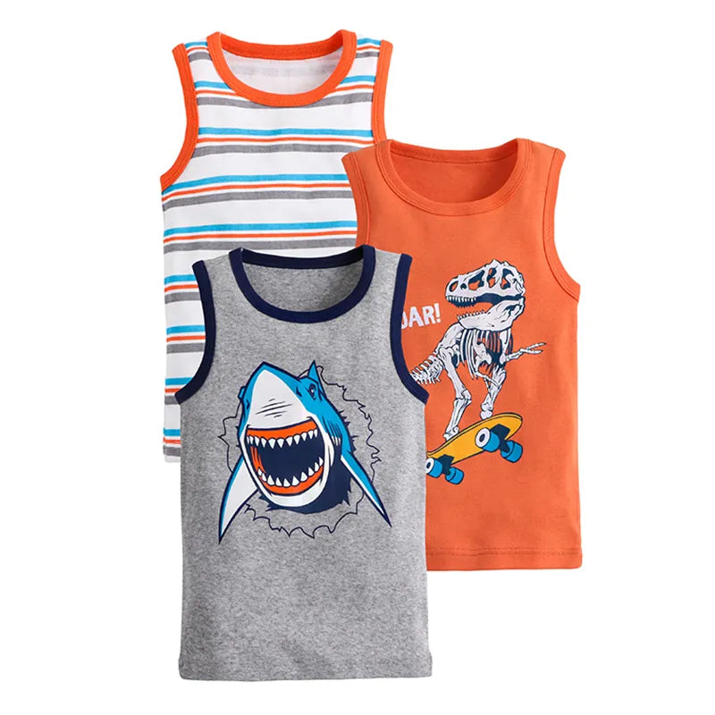 Summer Essentials for Boys: 3-Pack of Cute Cartoon Printed Cotton Vest Tops (1-9 Years)