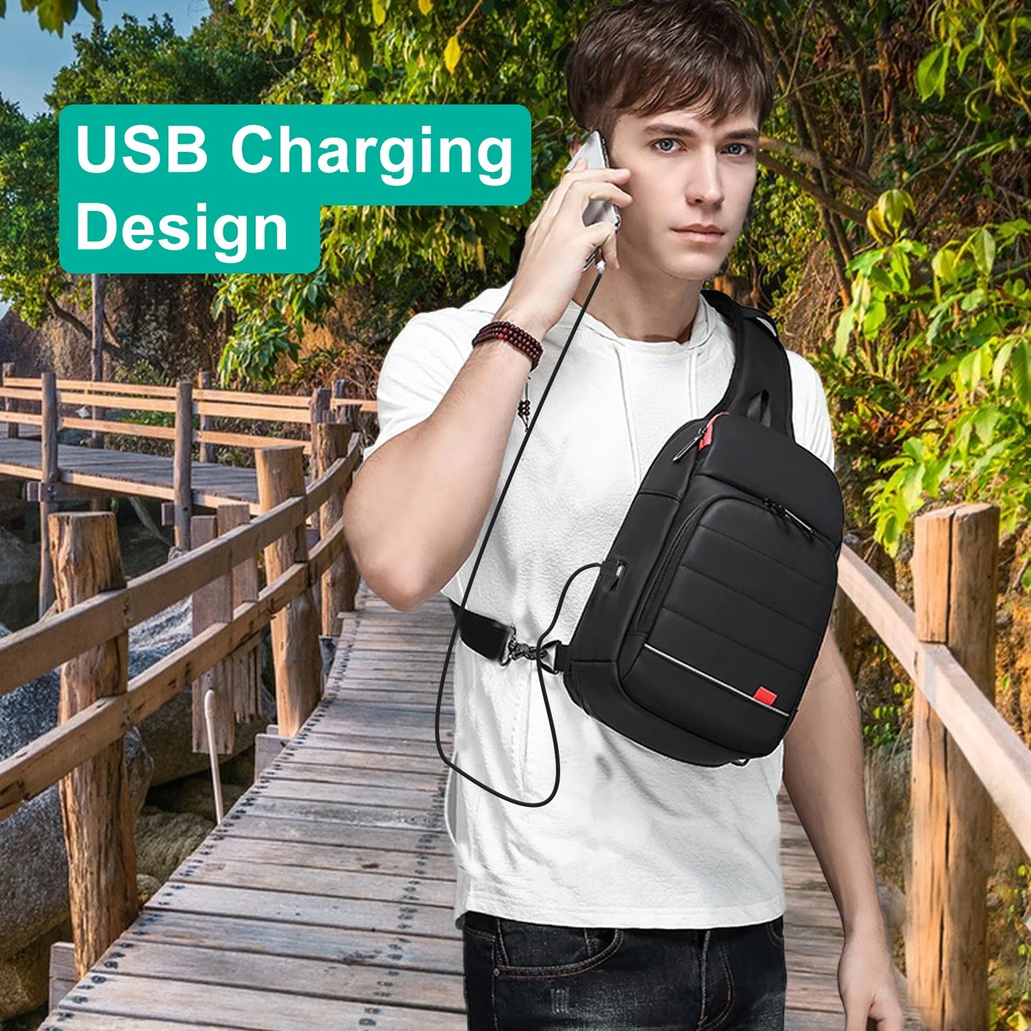 EURCOOL Multifunction Men Chest Bag for 9.7"USB Backpack Charging Messenger Handbags Crossbody Shoulder Sling Male Bags Bolsas